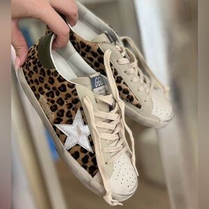 Golden Goose Superstar Sneaker Leopard/Beige Leather/Silver Star/Green Sz 40 NIB